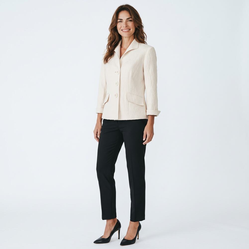 Lafayette 148 New York 6 Ivory Silk/Cotton Blend Textured Structured Blazer Coat